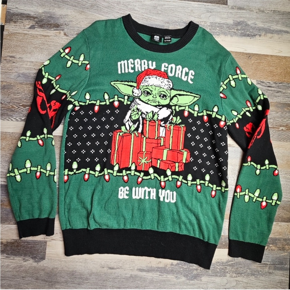 CHRISTMAS Ugly Sweater Star Wars Santa Yoda Merry Force Be With You. Youth XL